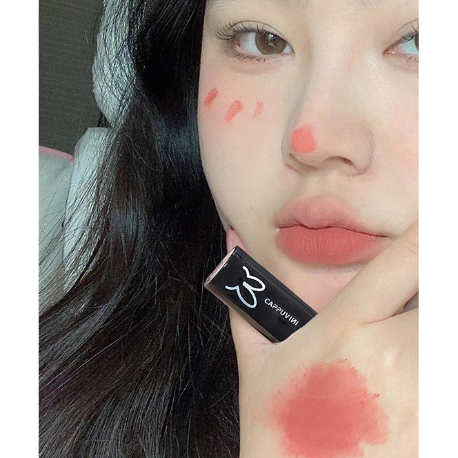Ranliy💗Son Môi CAPPUVINI Kết Cấu Nhung Lì Tự Nhiên Lâu Trôi Thiết Kế Vỏ Hình Thỏ Ống Nhỏ Màu Đen