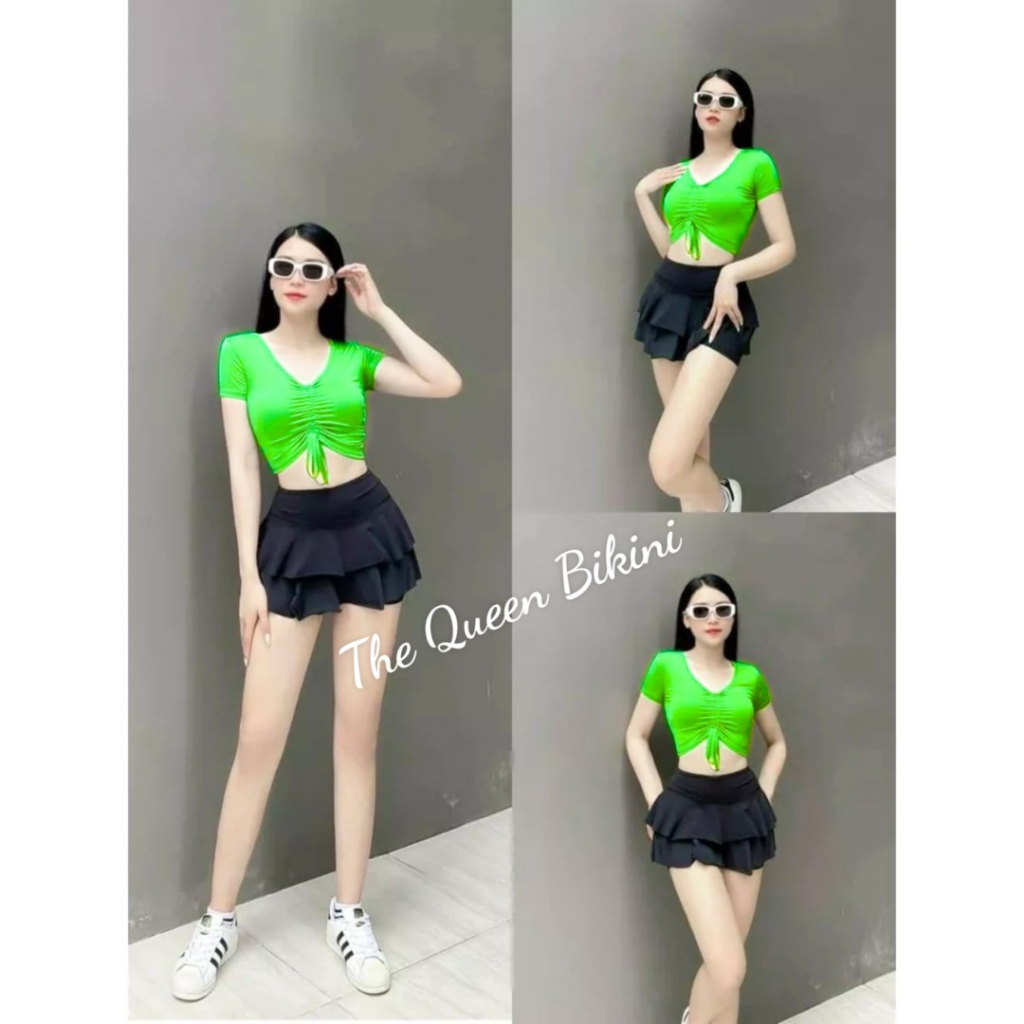 [Size S,M,L,XL] Bikini 2 mảnh đồ bơi đi biển áo tắm dây rút ngực váy xòe The Queen 021 | BigBuy360 - bigbuy360.vn