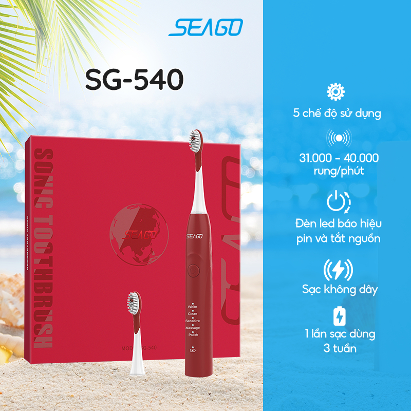 Bàn chải điện 5 chế độ sử dụng| Sang trọng Sonic Seago SG-540 - Bảo hành 12 tháng