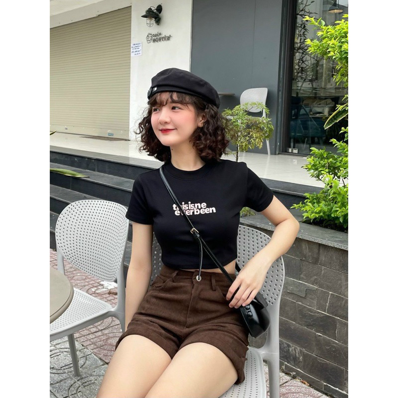 Áo Thun Croptop In Chữ Hồng Siêu Cưng CC151