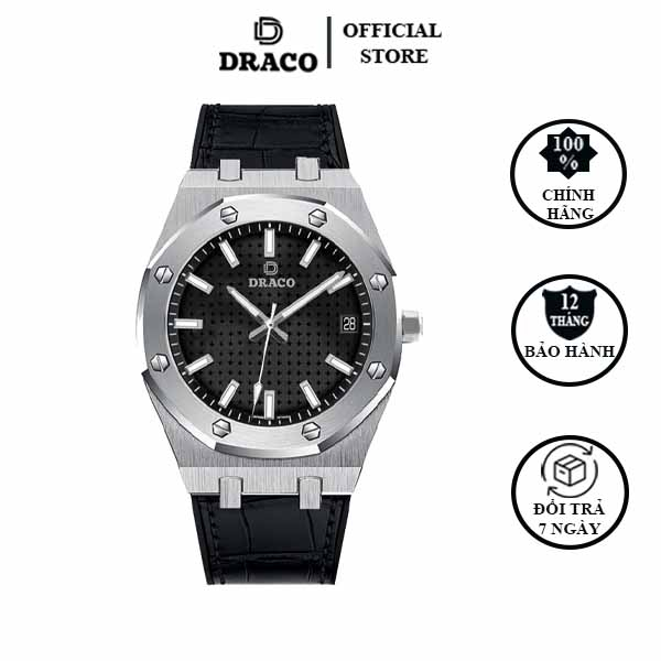 Đồng hồ nam Draco D22-DR04 “Revolution Watch” đen kết hợp chất liệu dây da bò màu đen - thời trang nam thể thao