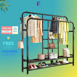 Giá treo quần áo 2 khung 2 tầng, có kệ để giày dép