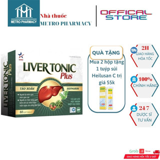 Viên uống bổ gan Liver Tonic Plus-Giải độc gan, hạ men gan, tăng cường chức năng gan-Thanh nhiệt giải độc-Hộp 60 viên