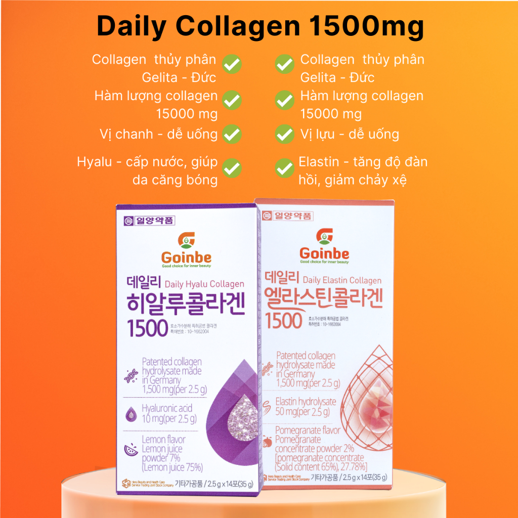 Bột uống collagen vị chanh và Lựu Daily Hyalu - 1500mg