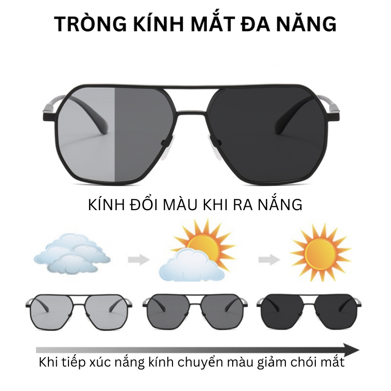 Kính Mát Đổi Màu Khi Ra Nắng Chống Tia UV Phụ Kiện Thời Trang Đi Ngày Và Đêm Dành Cho Nam Nữ STN.92HK1