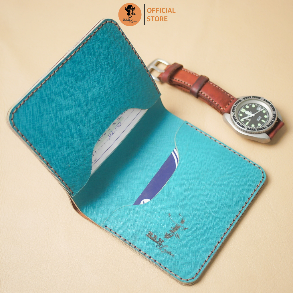 Ví nam da bò RAM Leather Da Bò Thật Sanffiano Màu Xanh Ngọc