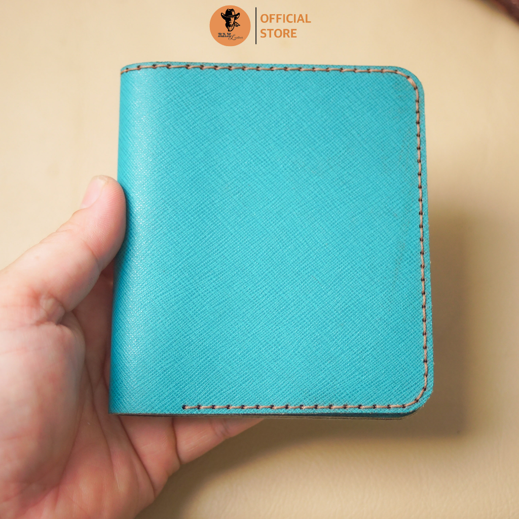 Ví nam da bò RAM Leather Da Bò Thật Sanffiano Màu Xanh Ngọc