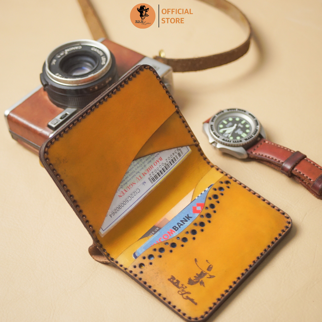 Ví da bò thủ công Nam da bò RAM Leather RAM Leather One Màu Nâu Đỏ