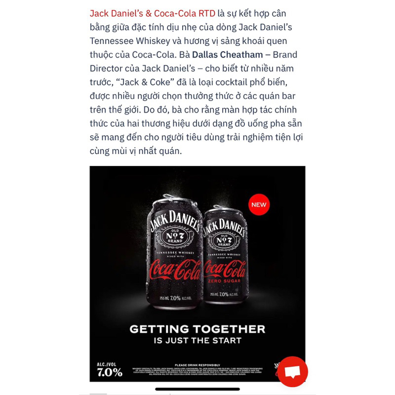 Một lon CocaCola Cooktails Jack Daniel's  lon 350ml/