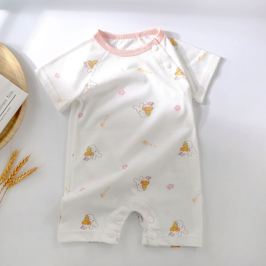 Body đùi cộc tay, Bộ liền thân mùa hè vải cotton mát cho bé sơ sinh tới 12 tháng hàng Quảng Châu xuất khẩu