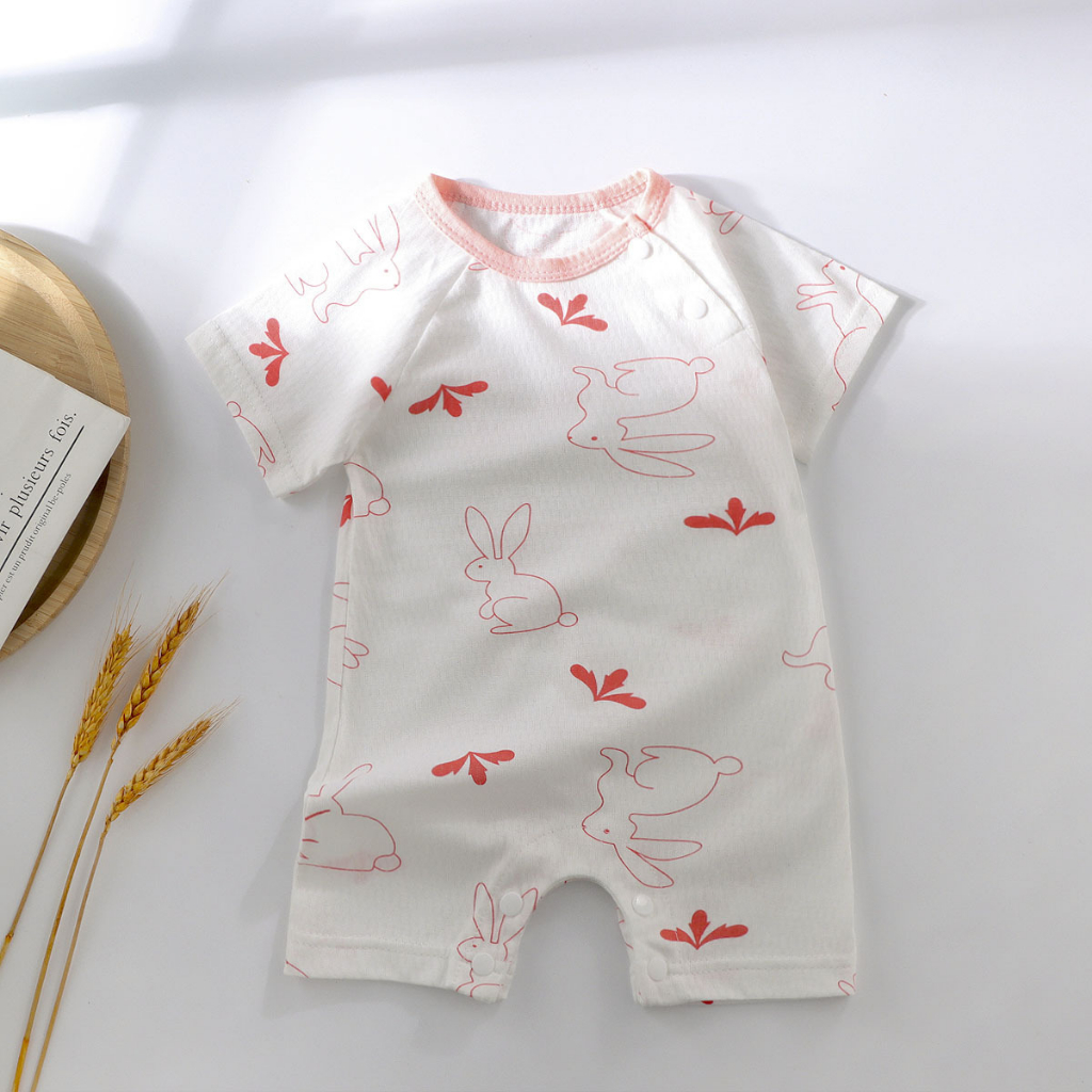 Body đùi cộc tay, Bộ liền thân mùa hè vải cotton mát cho bé sơ sinh tới 12 tháng hàng Quảng Châu xuất khẩu
