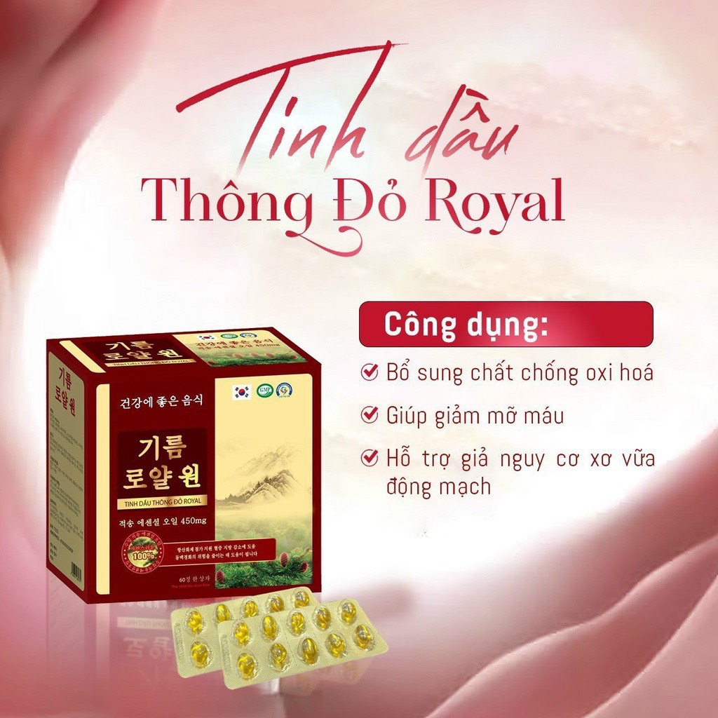 Tinh Dầu Thông Đỏ Royal Hỗ trợ Giảm Mỡ Máu, Ổn định Huyết Áp Hộp 60 viên