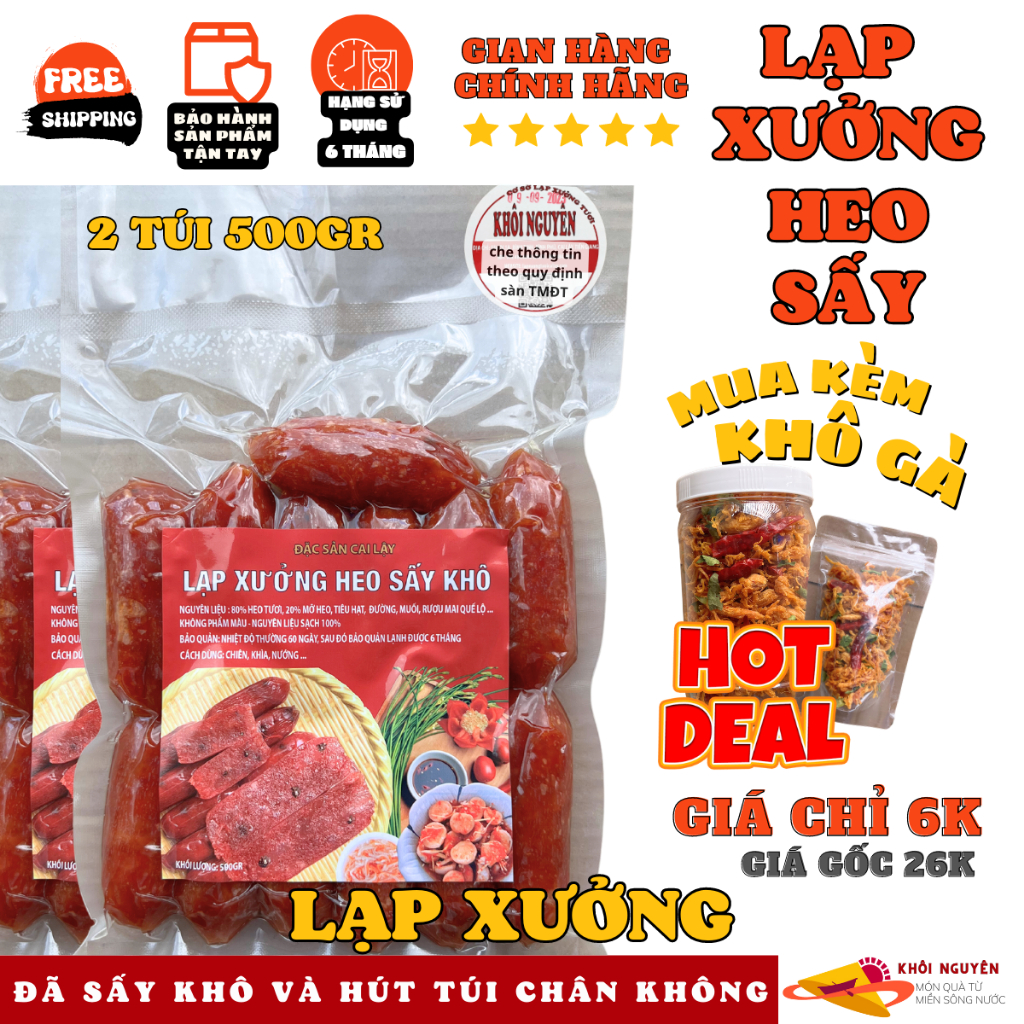 Lạp xưởng, lạp xưởng mai quế lộ, heo sấy khô 1kg [2 túi 500gr]