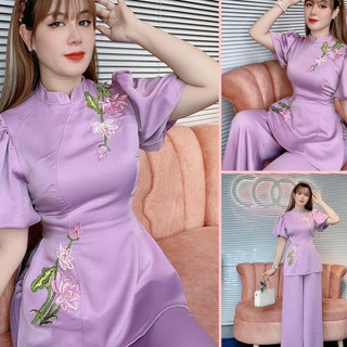Bộ bà ba đi lễ chùa thêu hoa sen chất gấm Hàn Quốc cao cấp - SD216