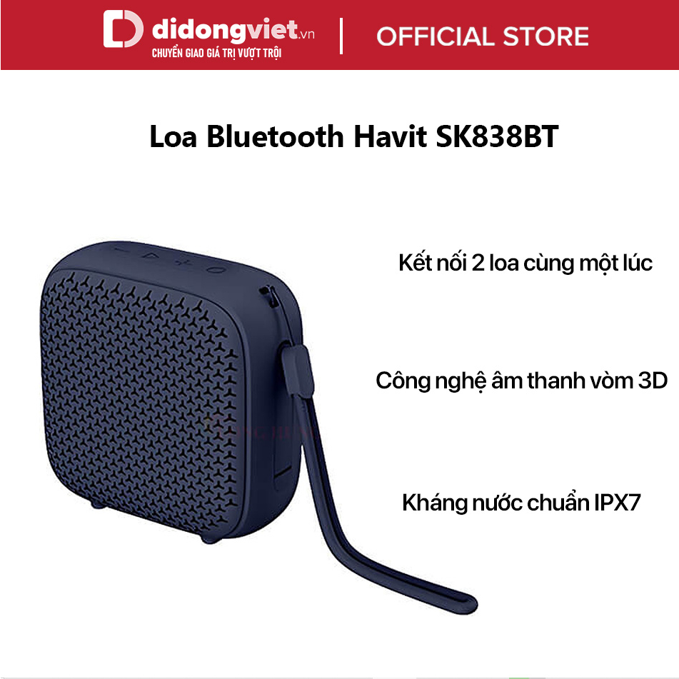 Loa Bluetooth Havit SK838BT - Kết nối 2 loa cùng một lúc, Công nghệ âm thanh vòm 3D, Kháng nước chuẩn IPX7