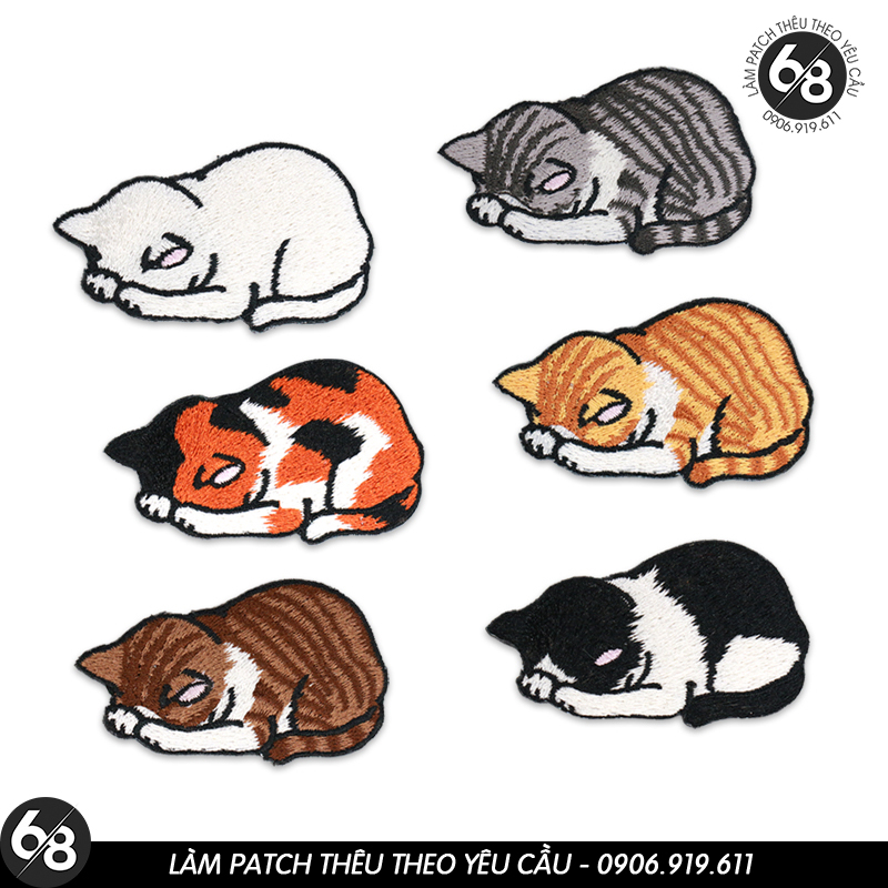 Sticker ủi nhiệt vải thêu logo hình mèo cat dễ thương cute đáng yêu - Patch ủi quần áo balo H96