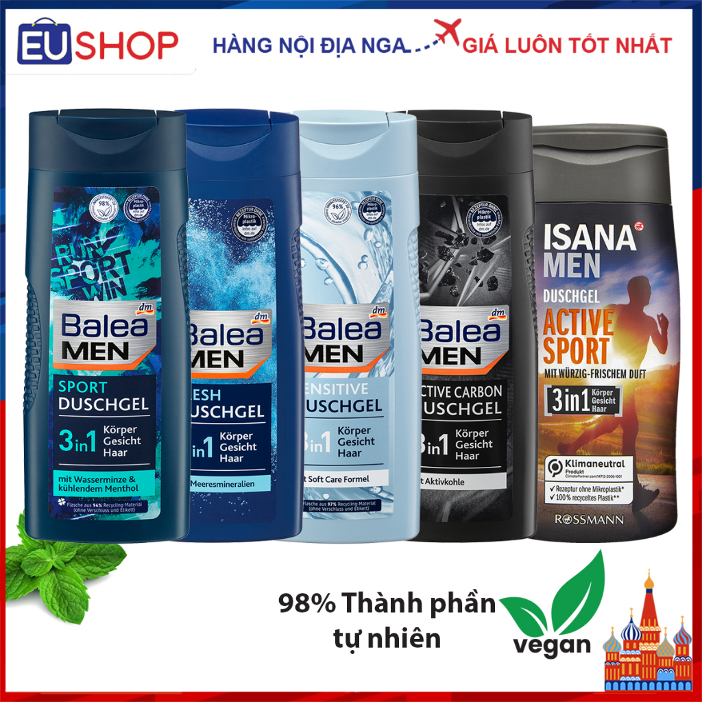 Sữa tắm BALEA & ISANA MEN Đức 3in1 Chai 300ml
