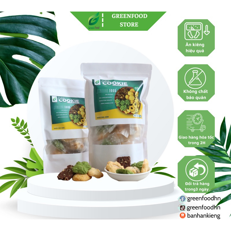 Bánh 𝐂𝐎𝐎𝐊𝐈𝐄𝐒 nguyên cám GreenFood, Bánh ăn kiêng giảm cân dành cho người giảm cân, tiểu đường