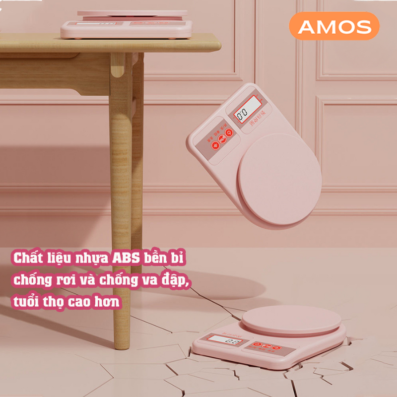 Cân tiểu li mini hồng hình quả dâu độ chia 0,1g tối đa 10kg, Cân tiểu ly điện tử nhà bếp cao cấp chính xác, sạc USB