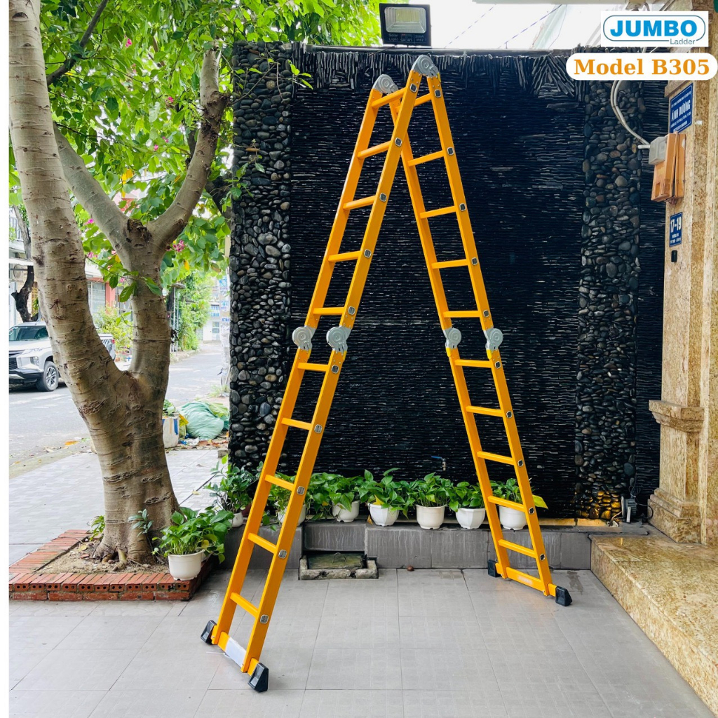 Thang nhôm gấp 4 đoạn JUMBO B305, chữ A - 2.9m, chữ I - 5.8m, 14 tư thế sử dụng, tải trọng 300kg