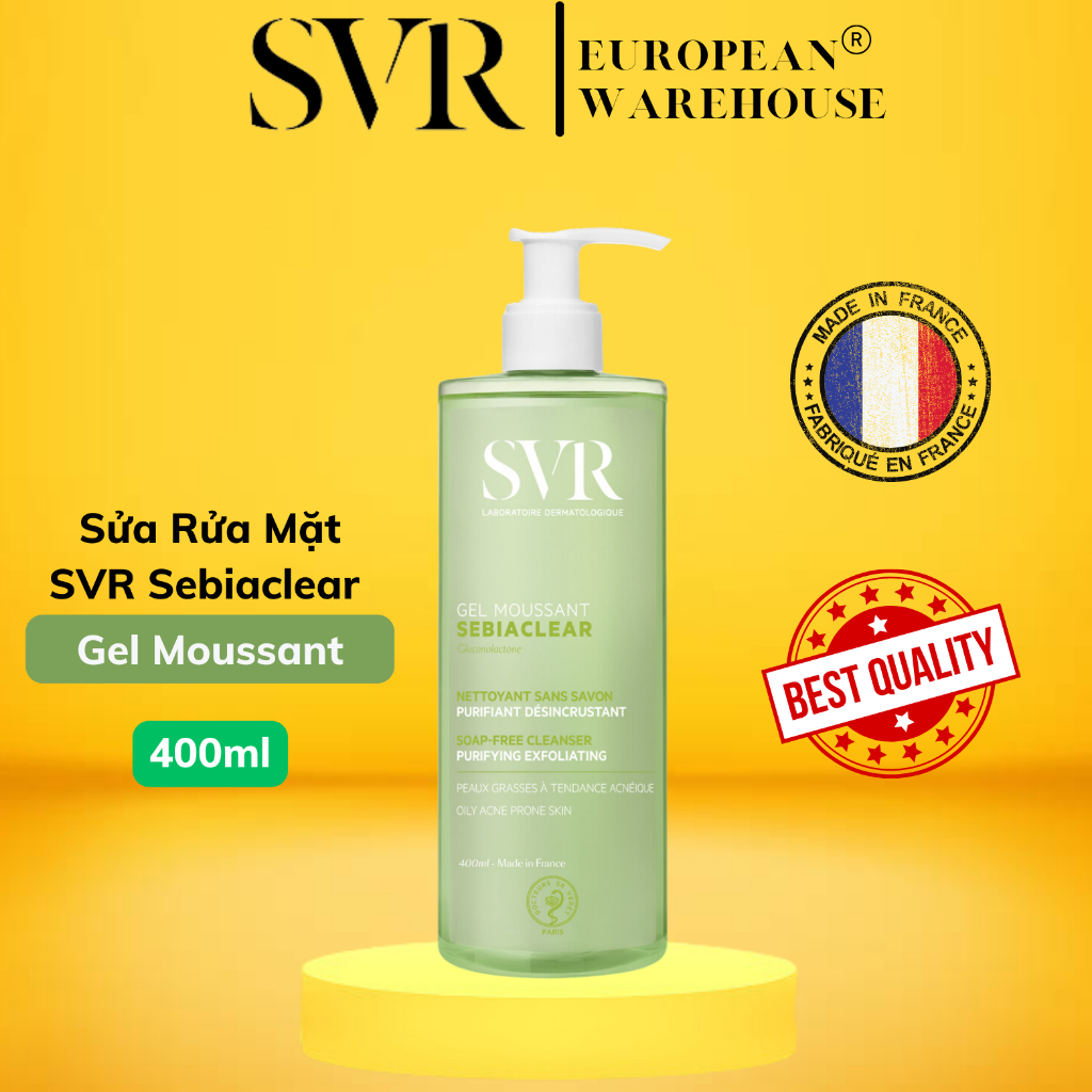 Sữa rửa mặt SVR Sebiaclear Gel Moussant / Physiopure Gelee Moussante Da Dầu / Da Nhạy Cảm 200ml