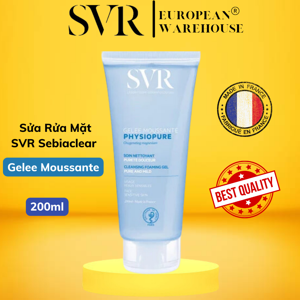 Sữa rửa mặt SVR Sebiaclear Gel Moussant / Physiopure Gelee Moussante Da Dầu / Da Nhạy Cảm 200ml
