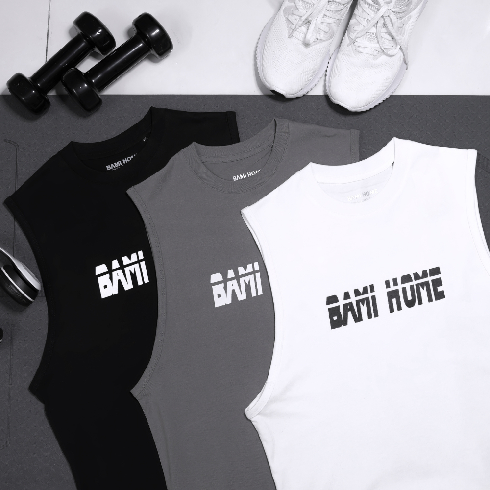 Set đồ mùa hè áo tanktop tập gym Cotton nam ATT04 và quần short nỉ nam QN09