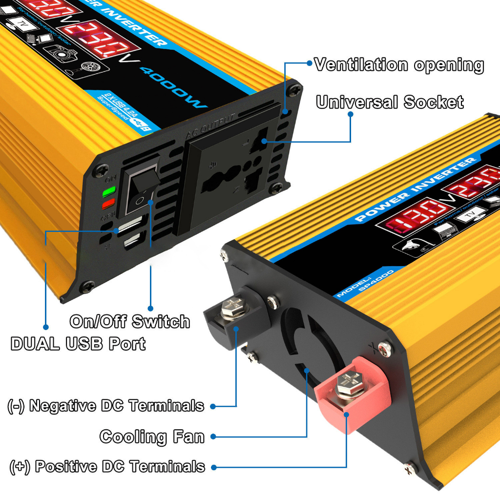 Biến điện 12v ra 220v 4000w,inverter 12v to 220v xe ô tô,bộ kích điện 12v lên 220v sin chuẩn