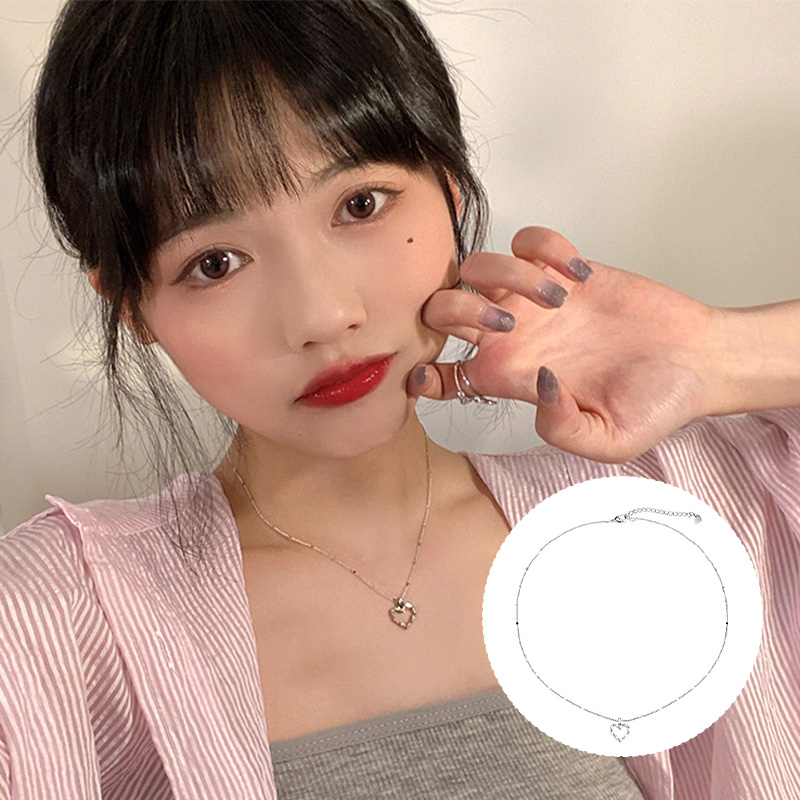 Vòng cổ Mạ Bạc 925 Mặt Hình Trái Tim Đính Đá Pha Lê Thời Trang Cho Nữ