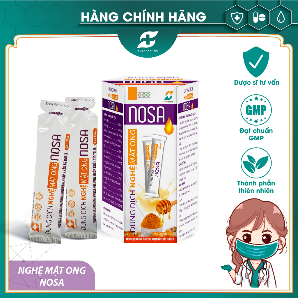 Dung Dịch Nghệ Mật Ong Nosa Giảm Nguy Cơ Viêm Loét Dạ Dày Tá Tràng. Hộp 20 Gói