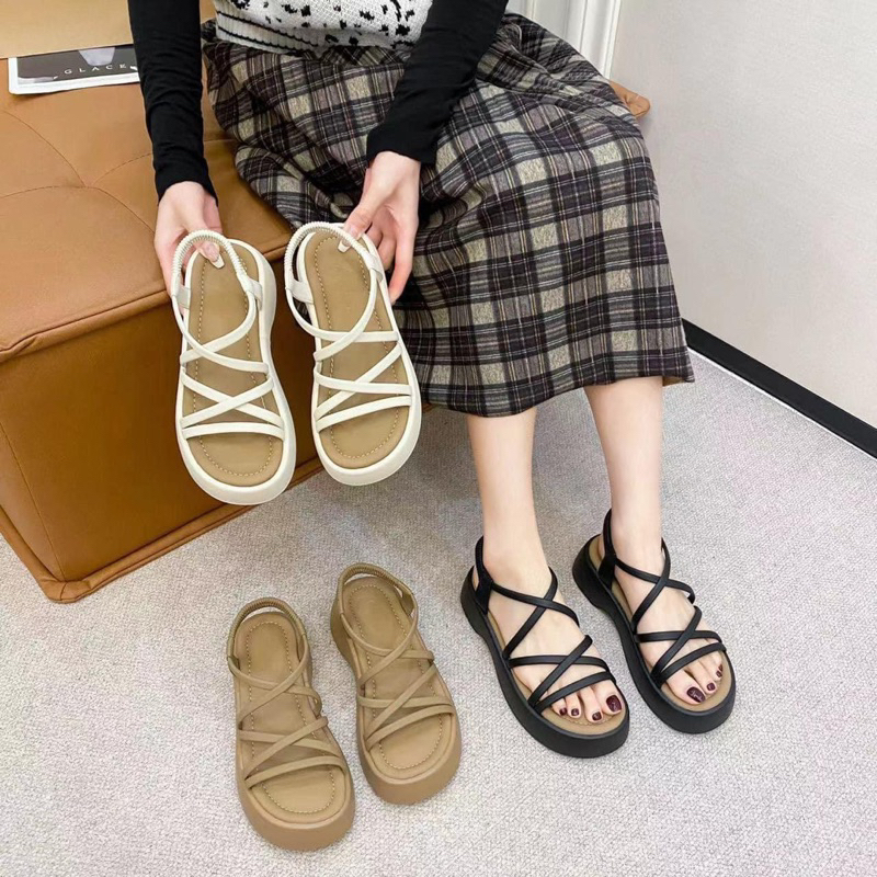 Giày sandal đế bánh mì dây mãnh quai chéo siêu êm