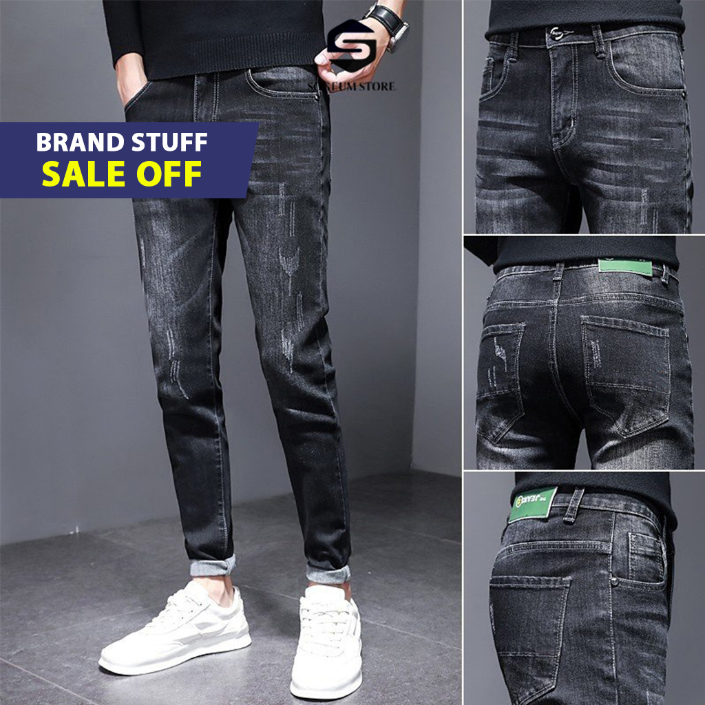 Quần jean nam co giãn 4 chiều, có Big size 28-36 quần bò màu đen trơn dáng ôm - sogeum.store