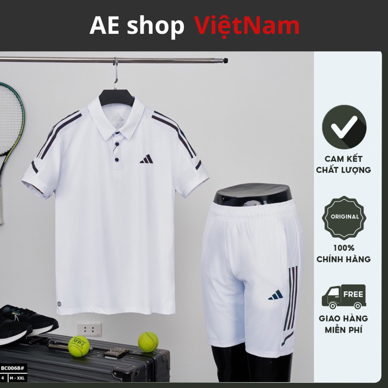 Bộ thể thao Adidas mùa hè chất mát BC0068, set quần áo nam 4 màu trắng, đen, xanh ngọc, ghi đậm