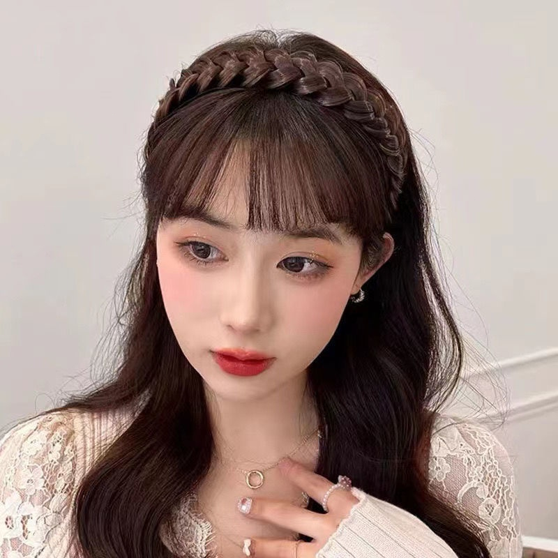 Beautycoco🍊Băng Đô Tóc Giả Kiểu Tóc Tết Bím Liền Mạch Có Mái Cho Nữ