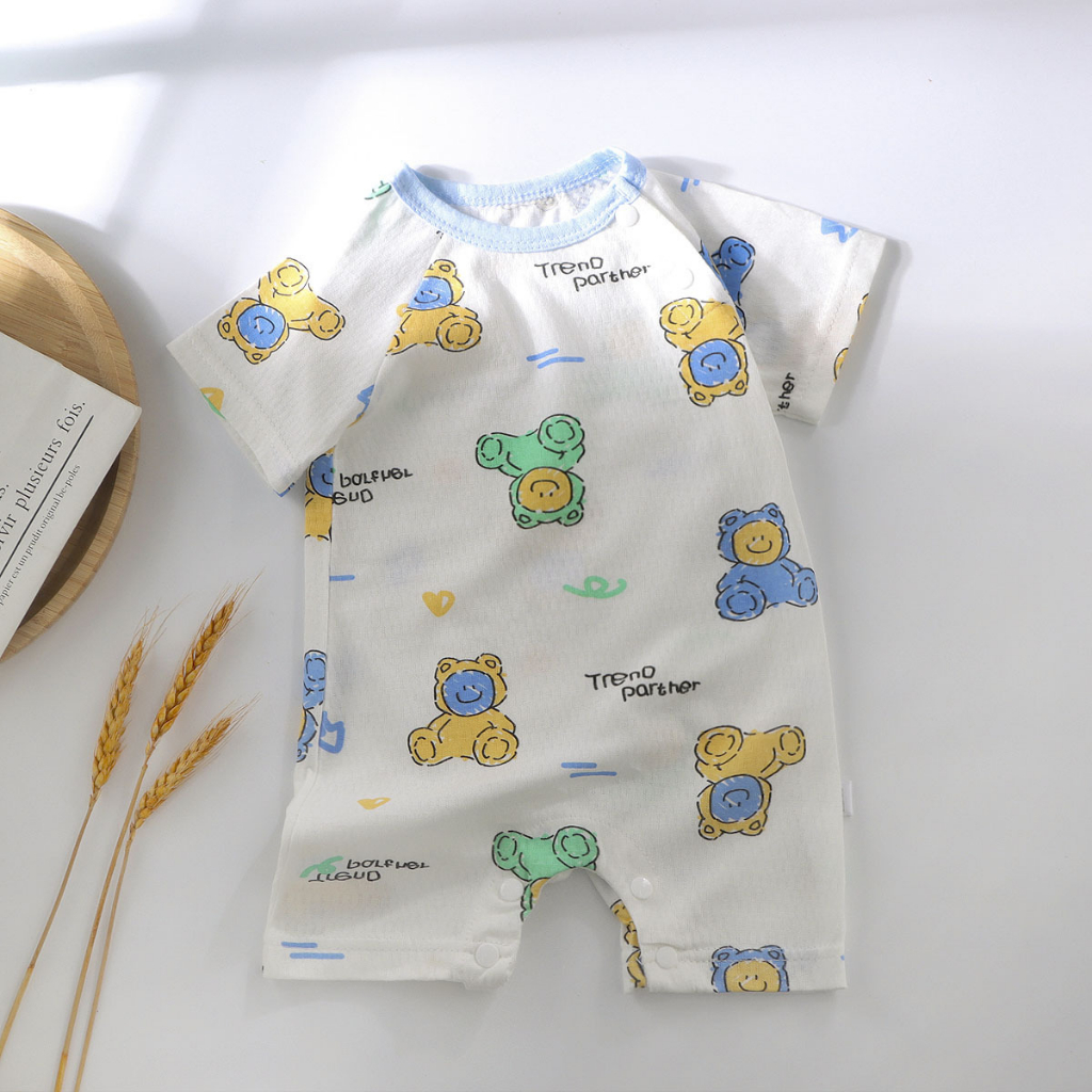 Body đùi cộc tay, Bộ liền thân mùa hè vải cotton mát cho bé sơ sinh tới 12 tháng hàng Quảng Châu xuất khẩu