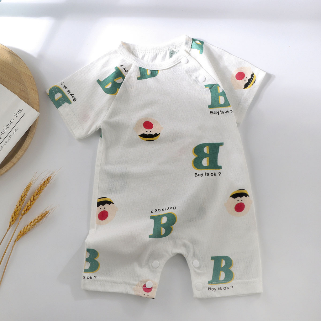 Body đùi cộc tay, Bộ liền thân mùa hè vải cotton mát cho bé sơ sinh tới 12 tháng hàng Quảng Châu xuất khẩu