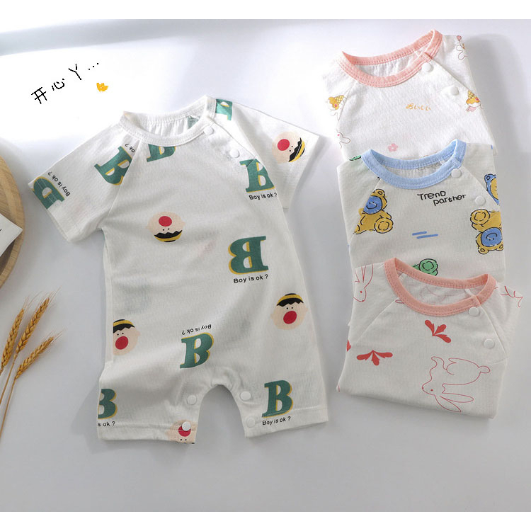 Body đùi cộc tay, Bộ liền thân mùa hè vải cotton mát cho bé sơ sinh tới 12 tháng hàng Quảng Châu xuất khẩu