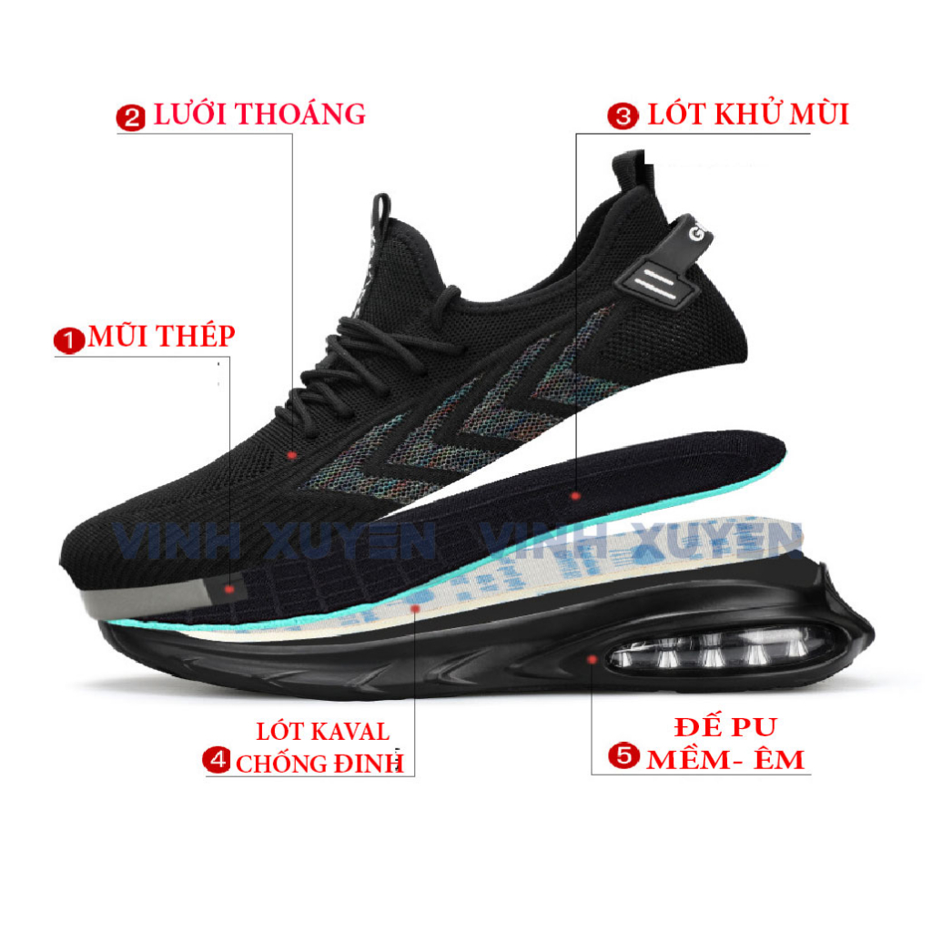 Giày bảo hộ Guyisa 1137 thời trang siêu nhẹ mũi thép chống đinh chống va đập