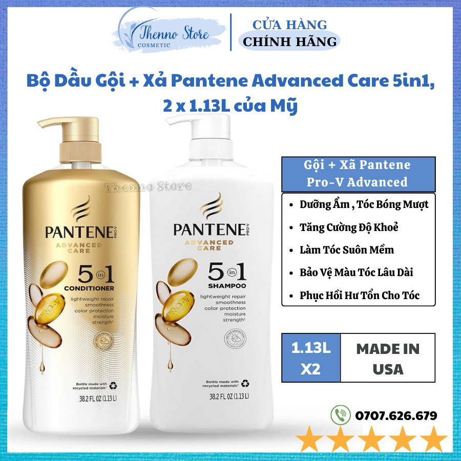 Bộ Dầu Gội + Xả Pantene Advanced Care 5in1, 2 x 1.13L của Mỹ