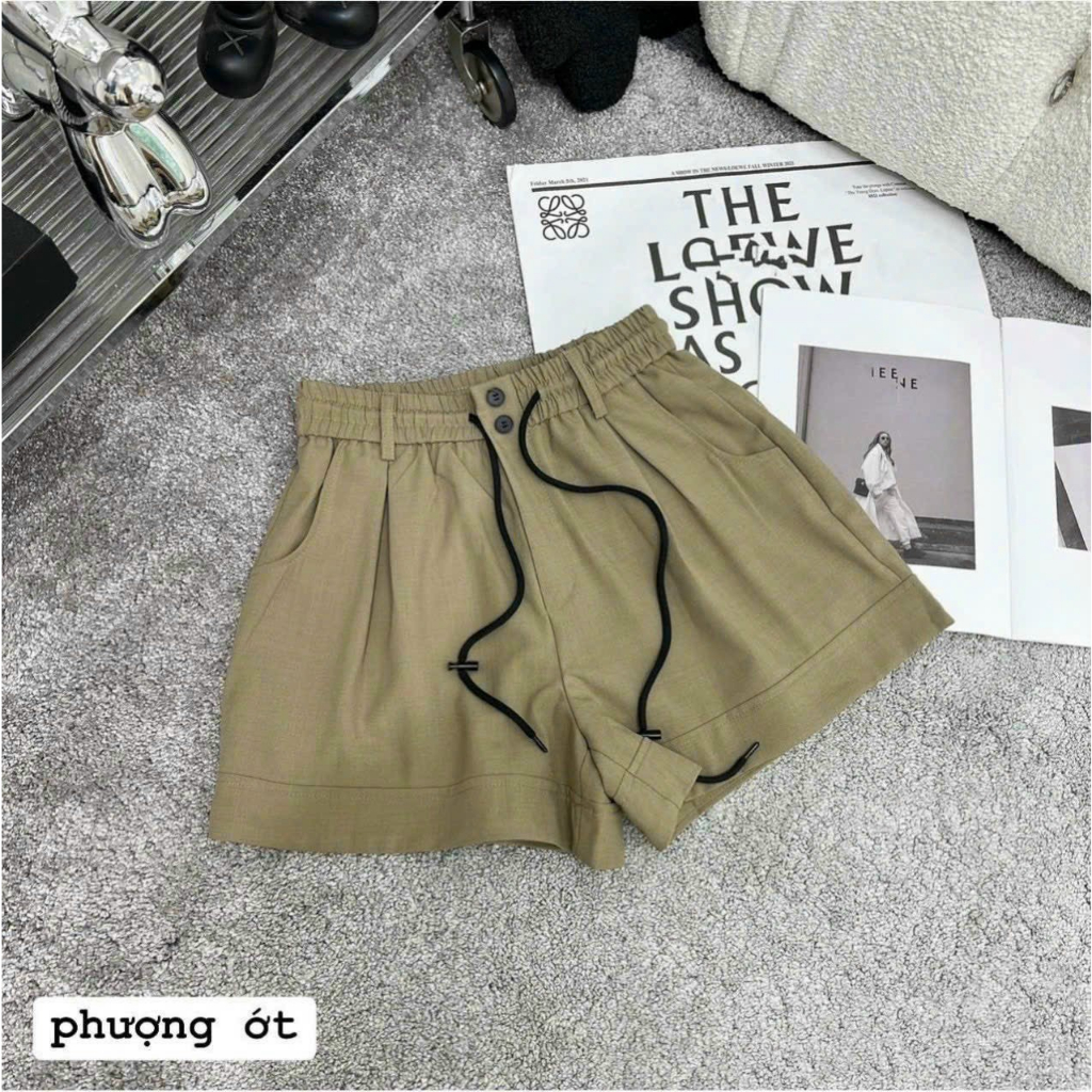 Quần short nữ Lovito lưng thun thiết kế rút dây phong cách trẻ trung dễ phối đồ-HVS