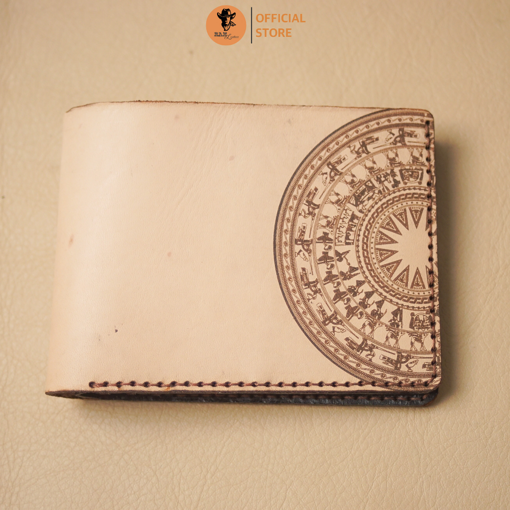 Ví nam da bò RAM Leather Trống Đồng Trắng Da Bò Italia Vegtan Dáng Ngang Tốt Cho Sức Khỏe