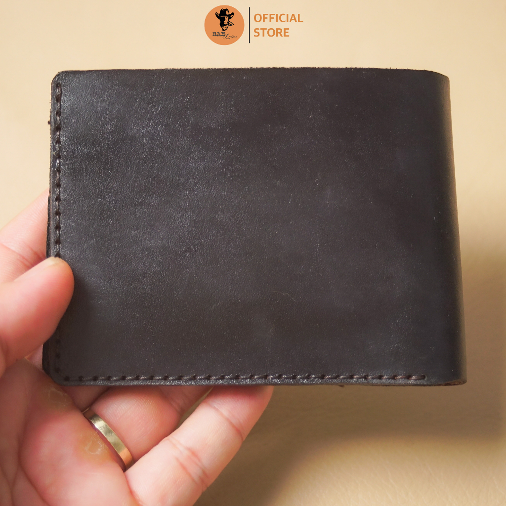 Ví nam Nữ Da Bò Italia Vegtan RAM Leather Khắc Trống Đồng Việt Nam Đen Tuyền