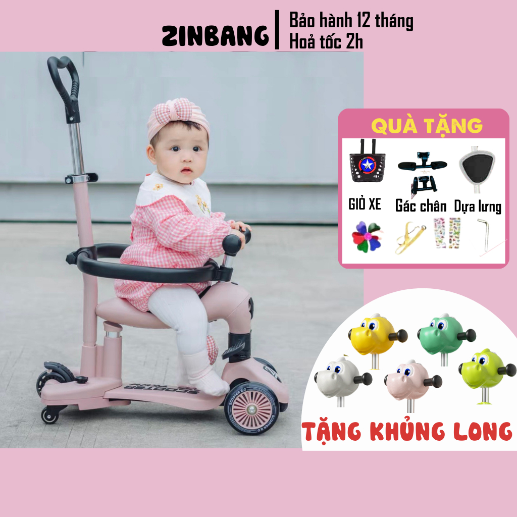 Xe Scooter cho bé ZinBang 3in1 từ 1-5 tuổi scoot and ride trượt chòi chân tập đi có tay đẩy, vòng bảo vệ