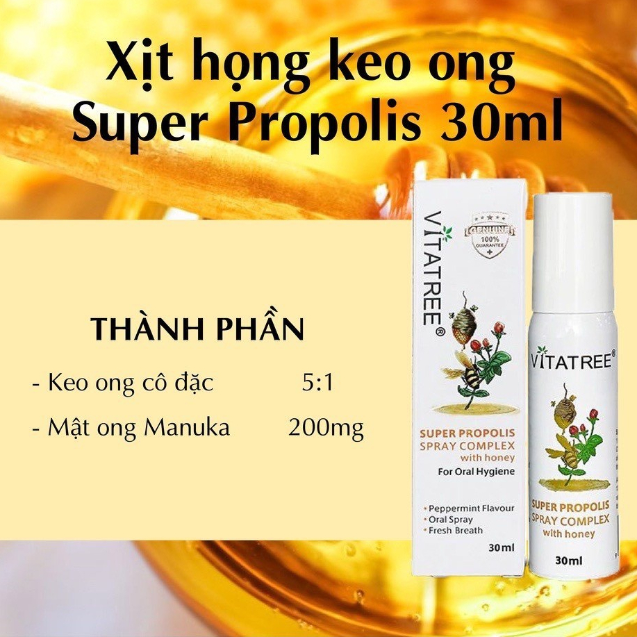 Keo ong xịt họng vitatree super propolis spray complex with manuka 15+ 30ml Healthy Care Maxwell
