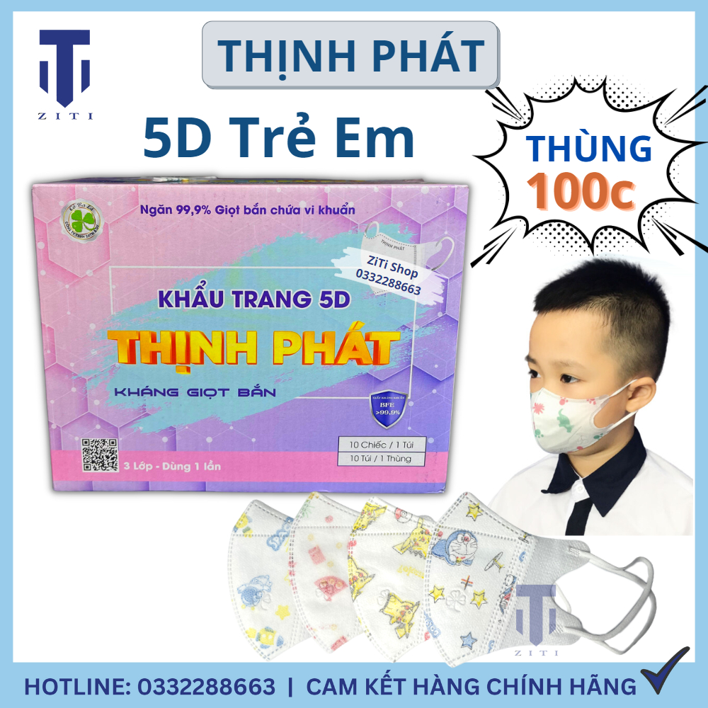 Khẩu Trang Trẻ Em THỊNH PHÁT 5D Mask Chính Hãng, 3 Lớp Kháng Khuẩn Lọc Bụi Cho Bé