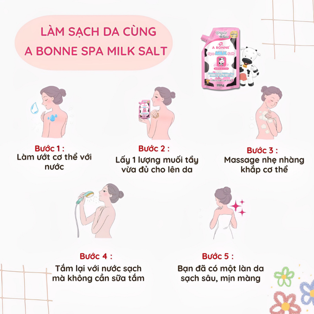 Muối Tắm Sữa Bò - Tẩy Tế Bào Da Chết Body Cơ Thể A Bonne Trắng Sáng Mềm Da Dưỡng Ẩm Spa Milk Salt Thái Lan 350gr