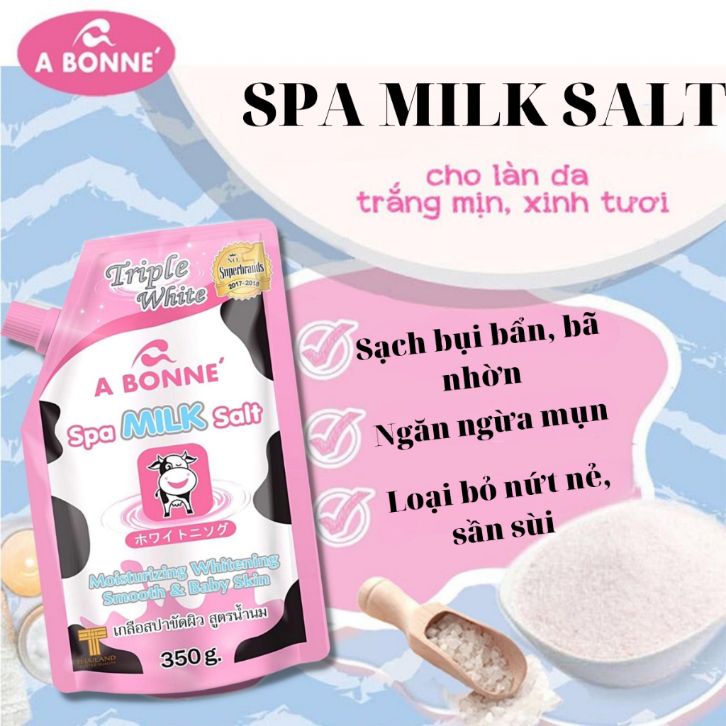 Muối Tắm Sữa Bò - Tẩy Tế Bào Da Chết Body Cơ Thể A Bonne Trắng Sáng Mềm Da Dưỡng Ẩm Spa Milk Salt Thái Lan 350gr