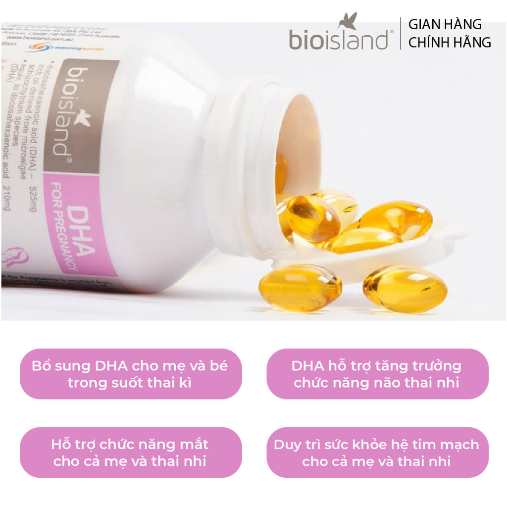 Bio island DHA cung cấp DHA cho bà bầu giúp phát triển trí não của thai nhi 60 viên của Úc