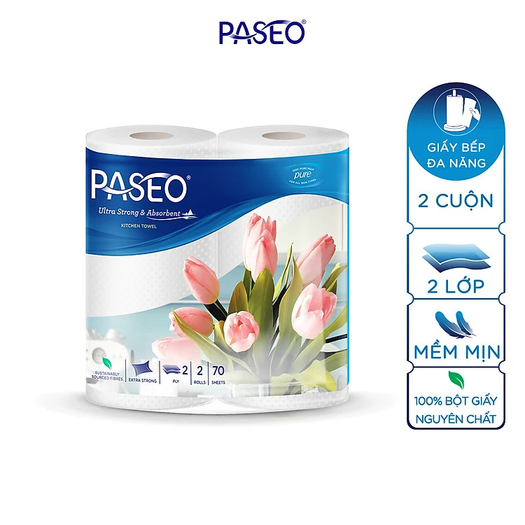[GIFT] PASEO Khăn giấy bếp đa năng 70 tờ 2 lớp 22 gsm 2 cuộn trơn