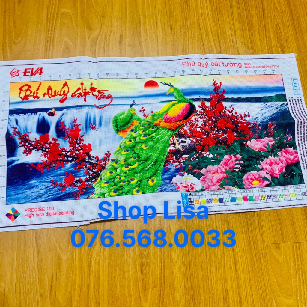 Tranh thêu chữ thập PHÚ QUÝ CÁT TƯỜNG đã thêu 70x36cm thành phẩm